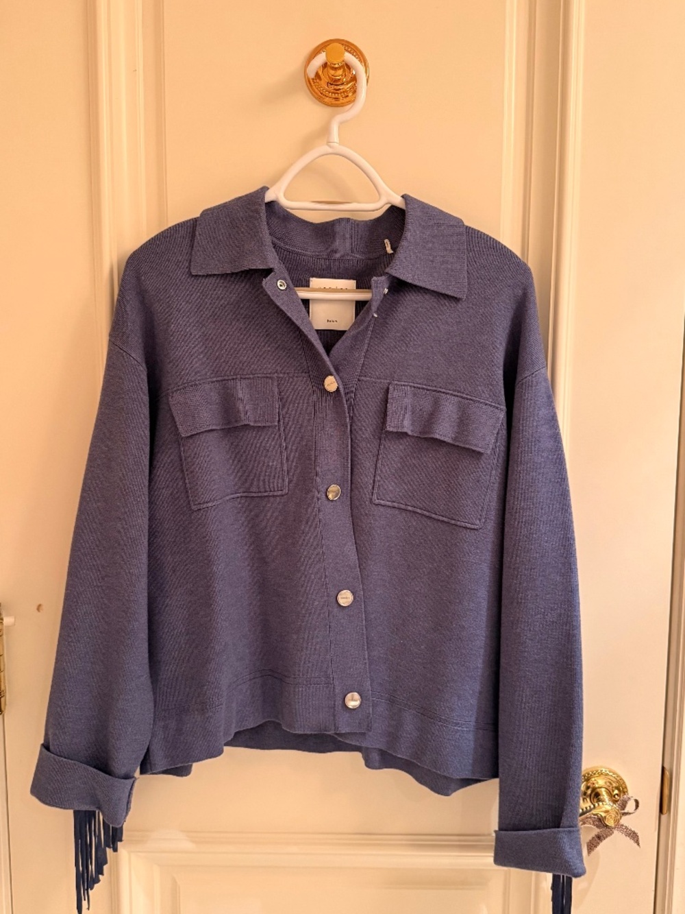 Sandro Blue Fringe Cardigan